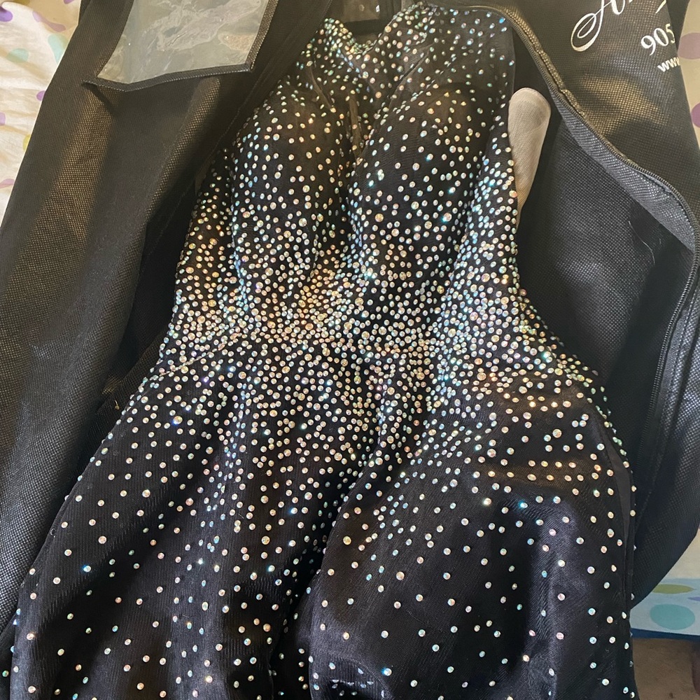 Black prom dress | Ball Gown | A line | Illusion neckline | Sweetheart neckline - Picture 2 of 3